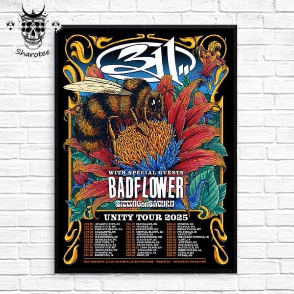 311 Band Unity Tour 2025 With Special Guests Badflower And Sitting On Saturn Tour Dates Wall Decor Poster Canvas