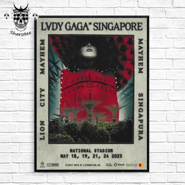 Lady Gaga Lion City Mayhem At National Stadium Singapore From May 18th To 24th 2025 Wall Decor Poster Canvas