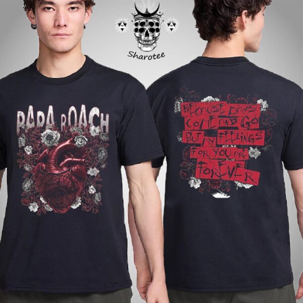 Papa Roach Rise Of The Roach Tour Heart And Roses Graphic Two Sided Unisex T-Shirt