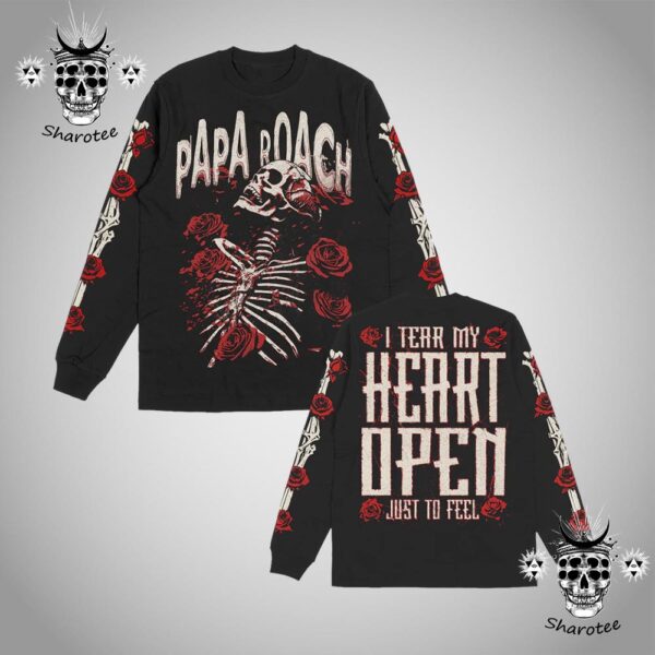 Papa Roach Skeleton And Roses I Tear My Heart Open Just To Feel Graphic Unisex Sweater