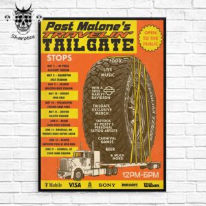 Post Malone The Travelin Tailgate BIG ASS Stadium Tour 2025 Wall Decor Poster Canvas